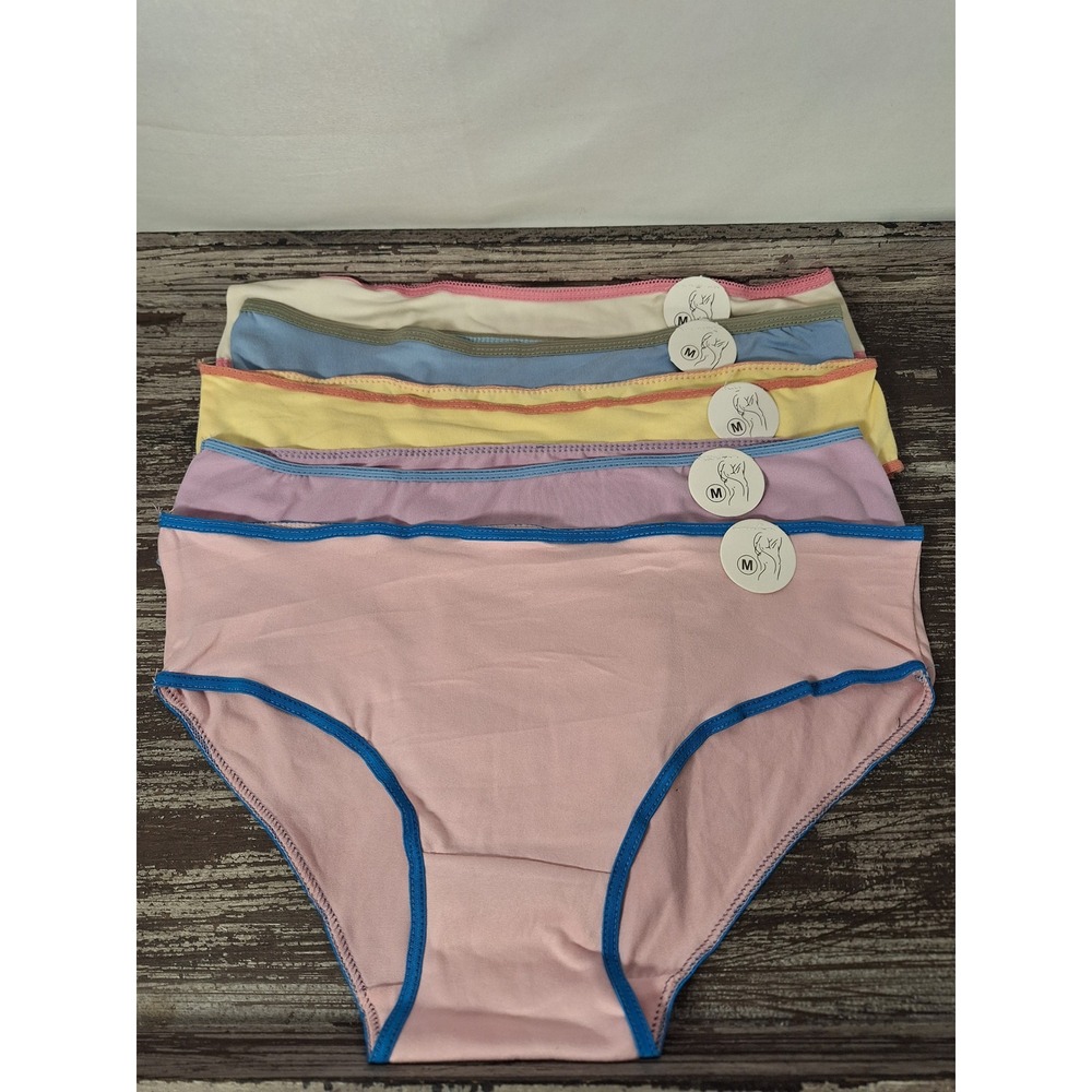 Womens Pastel Hipster Underwear 5 Pack Contrast Trim Mid Rise Briefs Size M